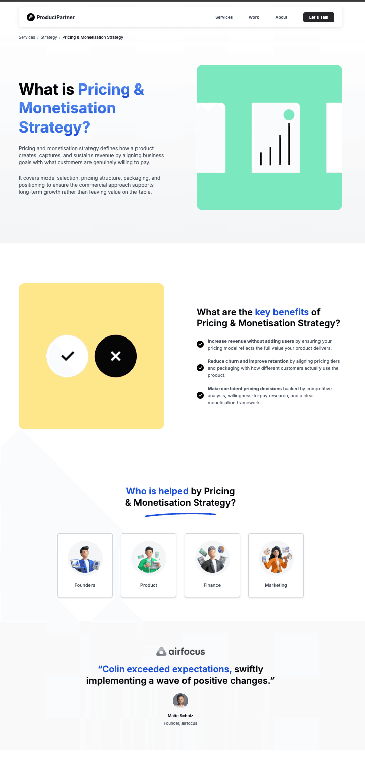 Página de detalle de servicio de ProductPartner